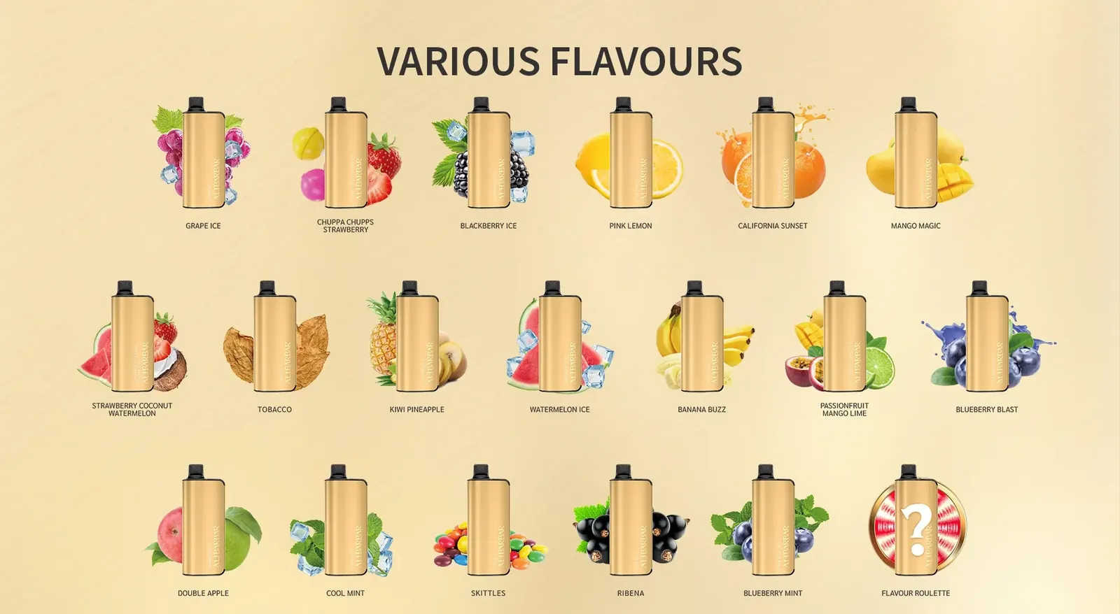 ALIBARBAR INGOT 9000 flavour range including Grape Ice, Blackberry Ice, Mango Magic and Watermelon Ice